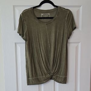 Cupio Olive Green Short Sleeve Knot-Front Tee